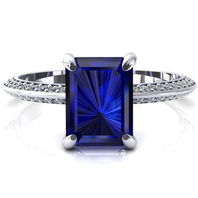 Nancy Emerald Blue Sapphire 4 Prong 1/2 Eternity Diamond Knife Shank Accent Engagement Ring-FIRE & BRILLIANCE