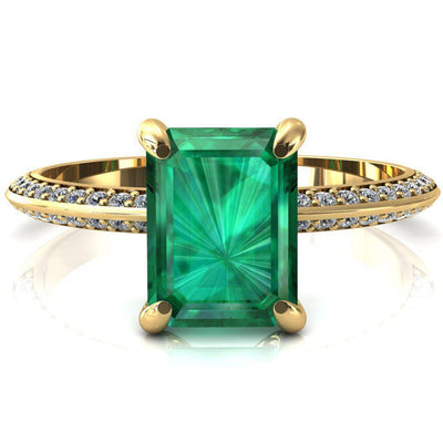 Nancy Emerald Emerald 4 Prong 1/2 Eternity Diamond Knife Shank Accent Engagement Ring-FIRE & BRILLIANCE