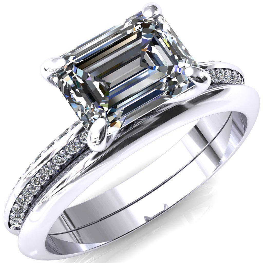 Nancy Emerald Moissanite East-West 4 Prong 1/2 Eternity Diamond Knife Shank Accent Engagement Ring-FIRE & BRILLIANCE