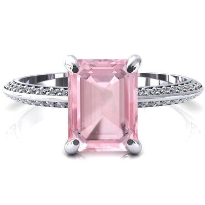 Nancy Emerald Pink Sapphire 4 Prong 1/2 Eternity Diamond Knife Shank Accent Engagement Ring-FIRE & BRILLIANCE