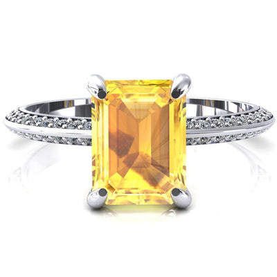 Nancy Emerald Yellow Sapphire 4 Prong 1/2 Eternity Diamond Knife Shank Accent Engagement Ring-FIRE & BRILLIANCE