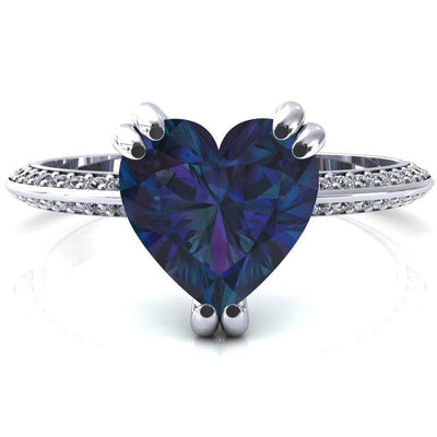 Nancy Heart Alexandrite 3 Double Prong 1/2 Eternity Diamond Knife Shank Accent Engagement Ring-FIRE & BRILLIANCE