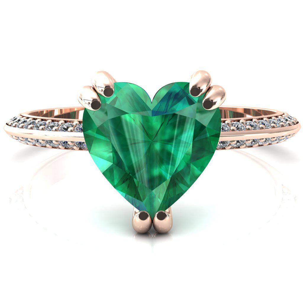 Nancy Heart Emerald 3 Double Prong 1/2 Eternity Diamond Knife Shank Accent Engagement Ring-FIRE & BRILLIANCE
