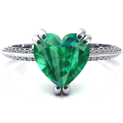 Nancy Heart Emerald 3 Double Prong 1/2 Eternity Diamond Knife Shank Accent Engagement Ring-FIRE & BRILLIANCE