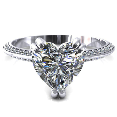 Nancy Heart Moissanite 3 Double Prong 1/2 Eternity Diamond Knife Shank Accent Engagement Ring-Custom-Made Jewelry-Fire & Brilliance ®