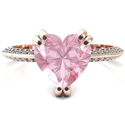 Nancy Heart Pink Sapphire 3 Double Prong 1/2 Eternity Diamond Knife Shank Accent Engagement Ring-FIRE & BRILLIANCE