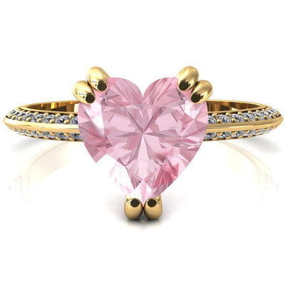 Nancy Heart Pink Sapphire 3 Double Prong 1/2 Eternity Diamond Knife Shank Accent Engagement Ring-FIRE & BRILLIANCE