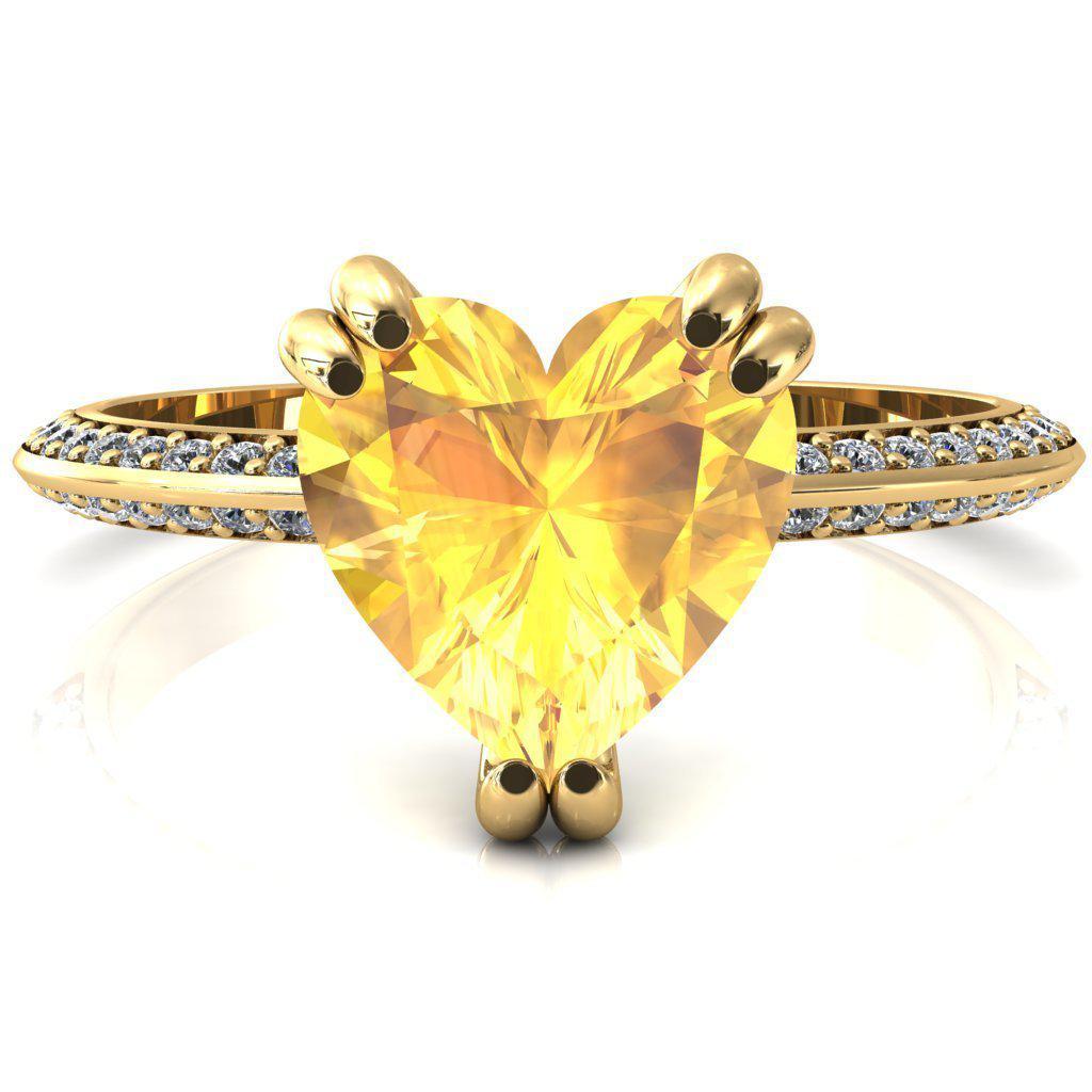 Nancy Heart Yellow Sapphire 3 Double Prong 1/2 Eternity Diamond Knife Shank Accent Engagement Ring-FIRE & BRILLIANCE