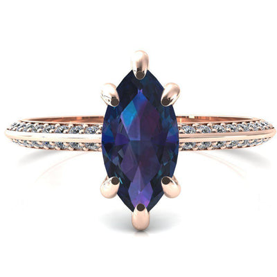 Nancy Marquise Alexandrite 6 Prong 1/2 Eternity Diamond Knife Shank Accent Engagement Ring-FIRE & BRILLIANCE