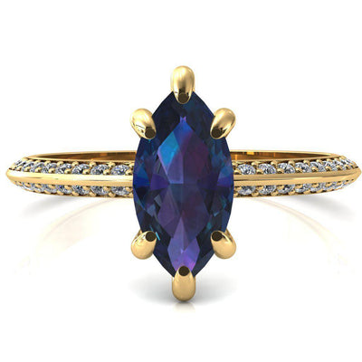Nancy Marquise Alexandrite 6 Prong 1/2 Eternity Diamond Knife Shank Accent Engagement Ring-FIRE & BRILLIANCE