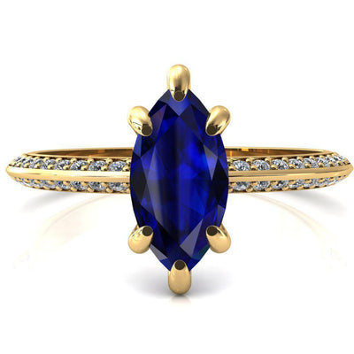 Nancy Marquise Blue Sapphire 6 Prong 1/2 Eternity Diamond Knife Shank Accent Engagement Ring-FIRE & BRILLIANCE
