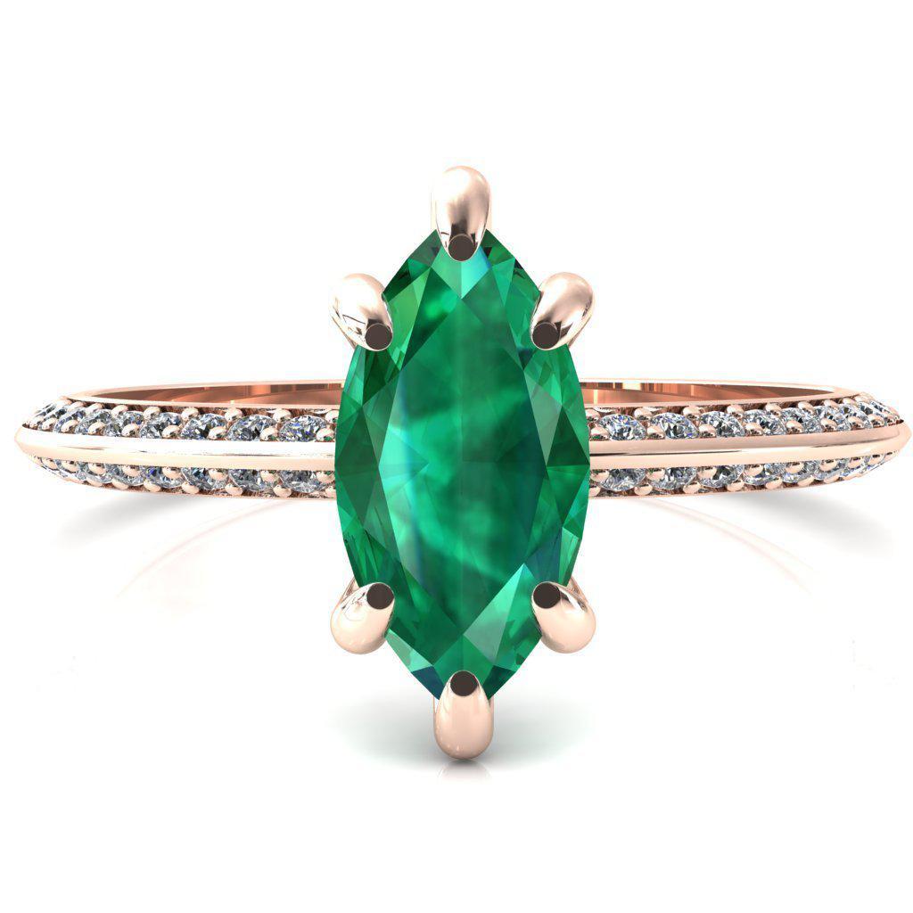 Nancy Marquise Emerald 6 Prong 1/2 Eternity Diamond Knife Shank Accent Engagement Ring-FIRE & BRILLIANCE