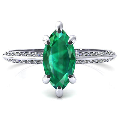 Nancy Marquise Emerald 6 Prong 1/2 Eternity Diamond Knife Shank Accent Engagement Ring-FIRE & BRILLIANCE
