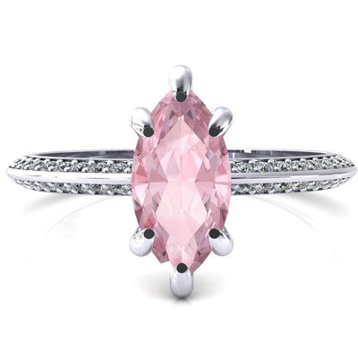 Nancy Marquise Pink Sapphire 6 Prong 1/2 Eternity Diamond Knife Shank Accent Engagement Ring-FIRE & BRILLIANCE