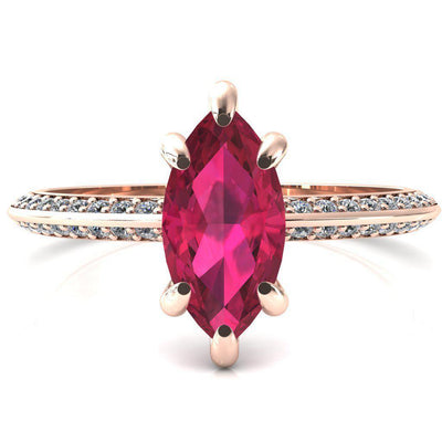 Nancy Marquise Ruby 6 Prong 1/2 Eternity Diamond Knife Shank Accent Engagement Ring-FIRE & BRILLIANCE