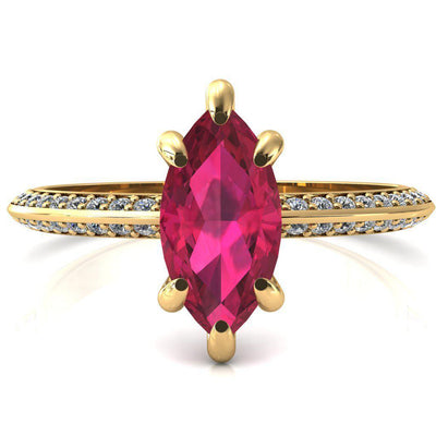 Nancy Marquise Ruby 6 Prong 1/2 Eternity Diamond Knife Shank Accent Engagement Ring-FIRE & BRILLIANCE