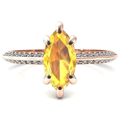 Nancy Marquise Yellow Sapphire 6 Prong 1/2 Eternity Diamond Knife Shank Accent Engagement Ring-FIRE & BRILLIANCE