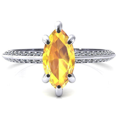 Nancy Marquise Yellow Sapphire 6 Prong 1/2 Eternity Diamond Knife Shank Accent Engagement Ring-FIRE & BRILLIANCE