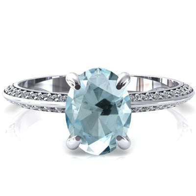 Nancy Oval Aqua Blue Spinel 4 Prong 1/2 Eternity Diamond Knife Shank Accent Engagement Ring-FIRE & BRILLIANCE