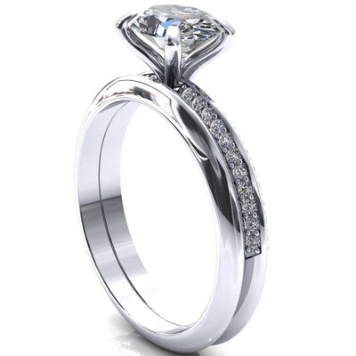 Nancy Oval Center Stone East-West 4 Prong 1/2 Eternity Diamond Knife Shank Accent Engagement Ring-FIRE & BRILLIANCE
