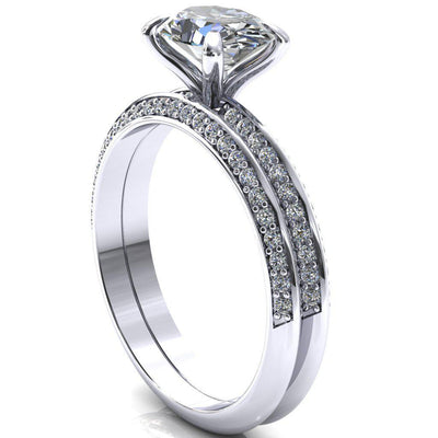 Nancy Oval Center Stone East-West 4 Prong 1/2 Eternity Diamond Knife Shank Accent Engagement Ring-FIRE & BRILLIANCE