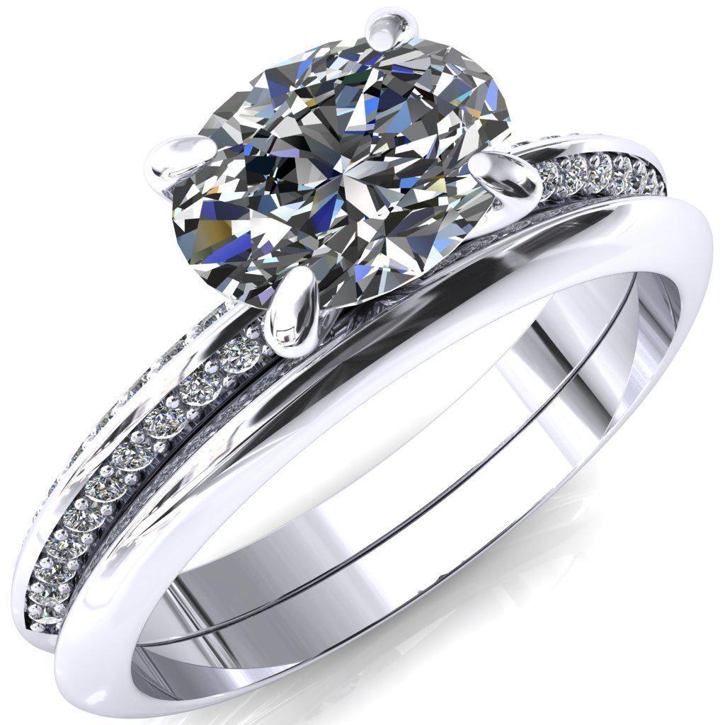 Nancy Oval Center Stone East-West 4 Prong 1/2 Eternity Diamond Knife Shank Accent Engagement Ring-FIRE & BRILLIANCE