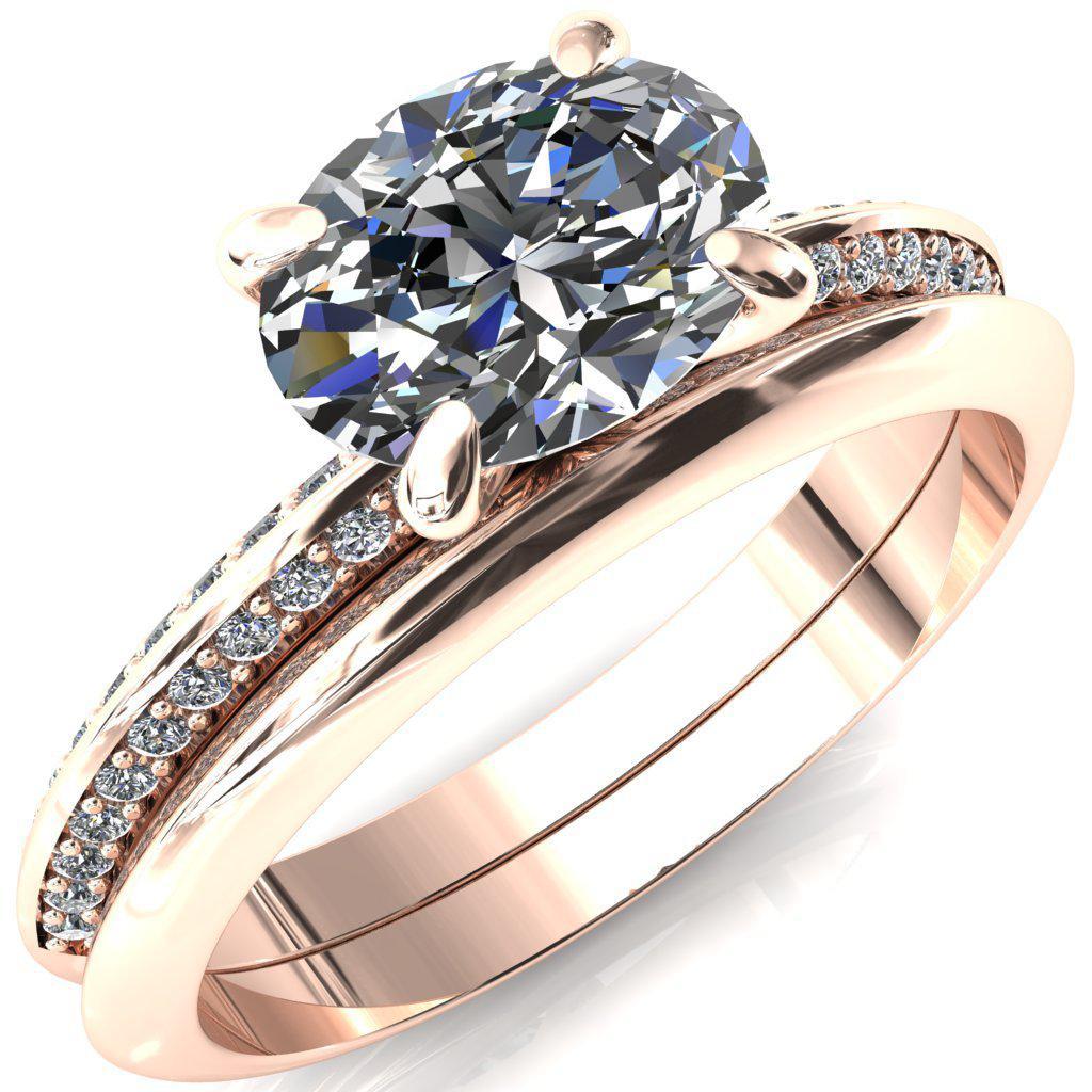 Nancy Oval Center Stone East-West 4 Prong 1/2 Eternity Diamond Knife Shank Accent Engagement Ring-FIRE & BRILLIANCE