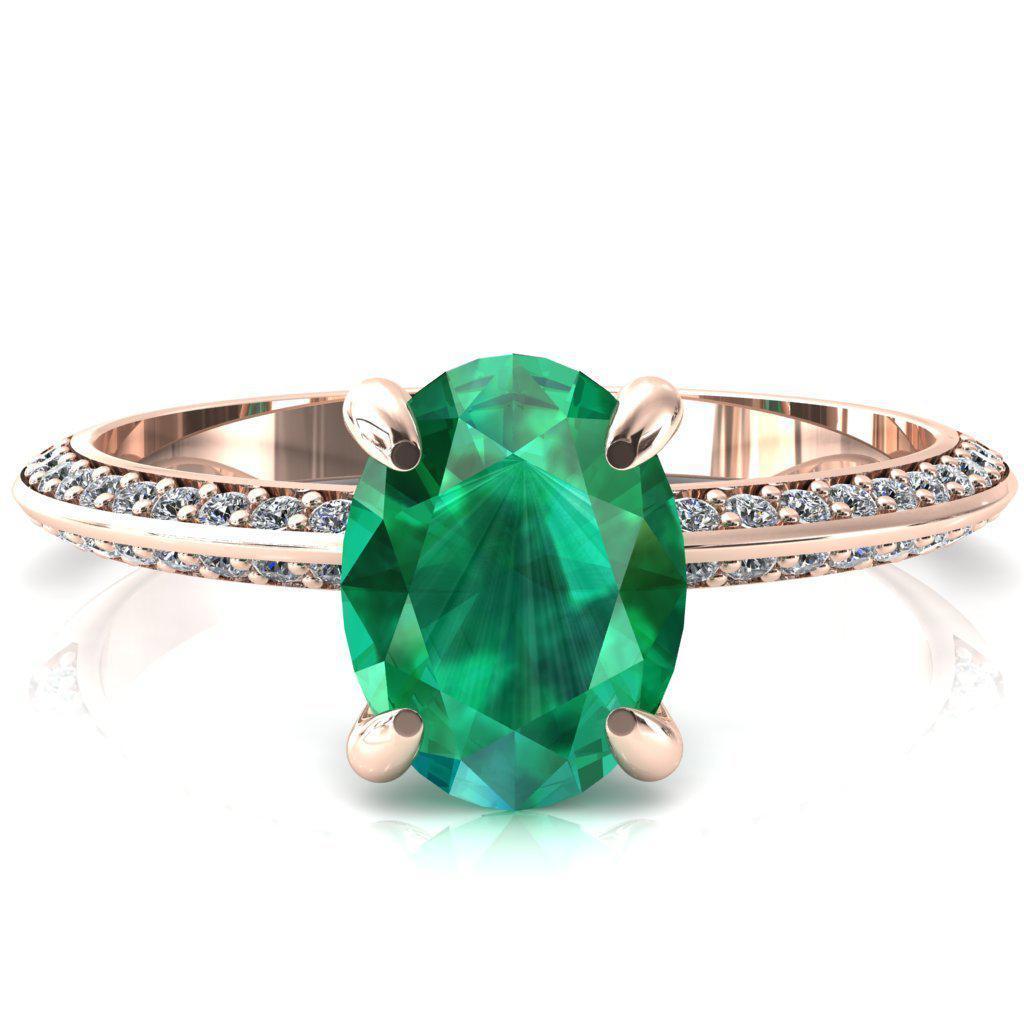Nancy Oval Emerald 4 Prong 1/2 Eternity Diamond Knife Shank Accent Engagement Ring-FIRE & BRILLIANCE