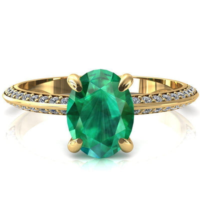 Nancy Oval Emerald 4 Prong 1/2 Eternity Diamond Knife Shank Accent Engagement Ring-FIRE & BRILLIANCE