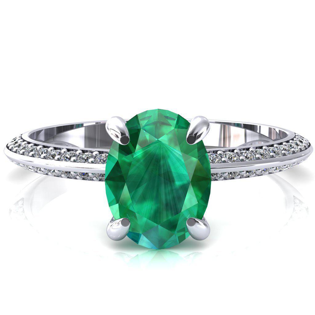 Nancy Oval Emerald 4 Prong 1/2 Eternity Diamond Knife Shank Accent Engagement Ring-FIRE & BRILLIANCE