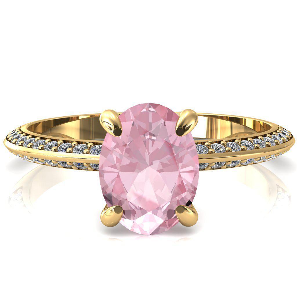 Nancy Oval Pink Sapphire 4 Prong 1/2 Eternity Diamond Knife Shank Accent Engagement Ring-FIRE & BRILLIANCE