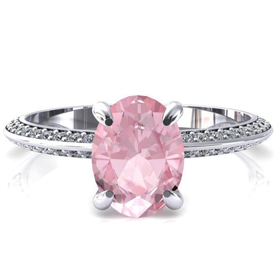 Nancy Oval Pink Sapphire 4 Prong 1/2 Eternity Diamond Knife Shank Accent Engagement Ring-FIRE & BRILLIANCE