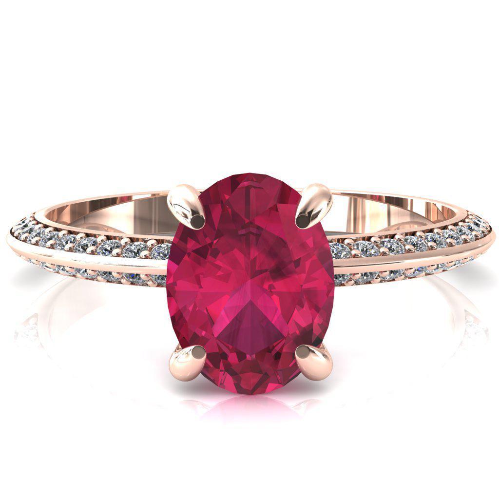 Nancy Oval Ruby 4 Prong 1/2 Eternity Diamond Knife Shank Accent Engagement Ring-FIRE & BRILLIANCE