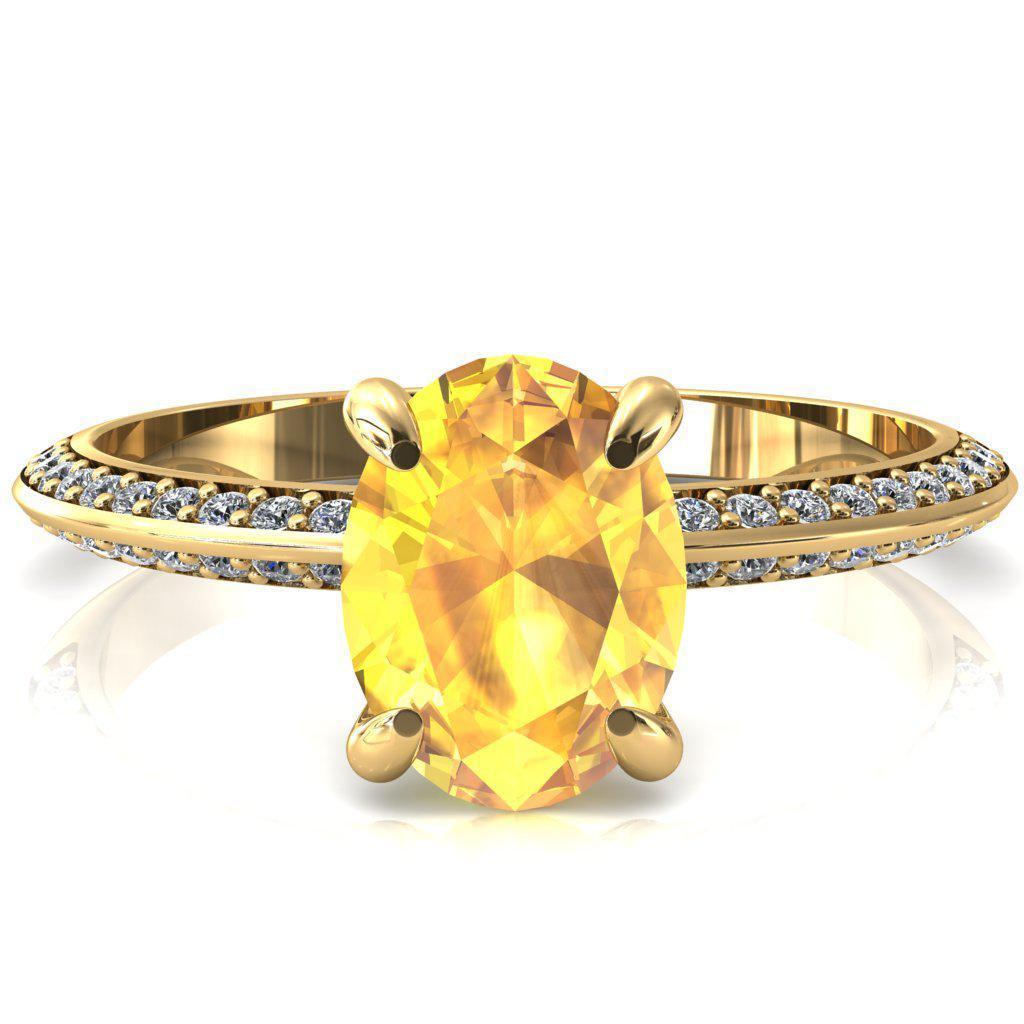 Nancy Oval Yellow Sapphire 4 Prong 1/2 Eternity Diamond Knife Shank Accent Engagement Ring-FIRE & BRILLIANCE