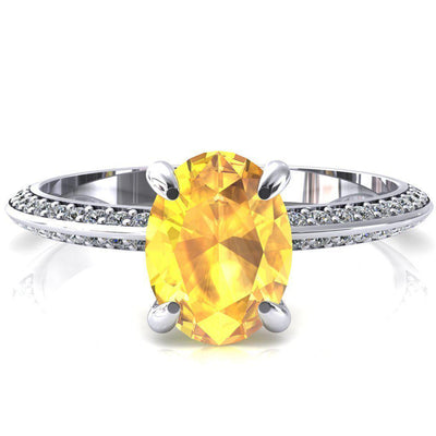 Nancy Oval Yellow Sapphire 4 Prong 1/2 Eternity Diamond Knife Shank Accent Engagement Ring-FIRE & BRILLIANCE