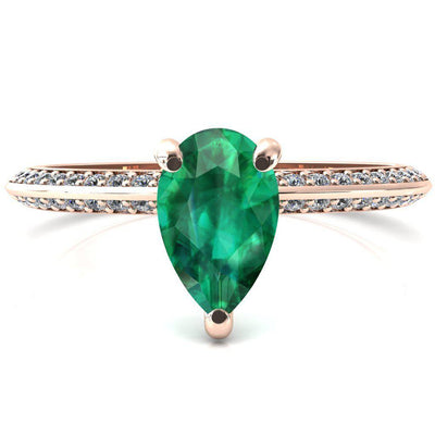 Nancy Pear Emerald 3 Prong 1/2 Eternity Diamond Knife Shank Accent Engagement Ring-FIRE & BRILLIANCE