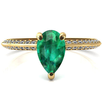 Nancy Pear Emerald 3 Prong 1/2 Eternity Diamond Knife Shank Accent Engagement Ring-FIRE & BRILLIANCE