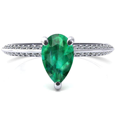 Nancy Pear Emerald 3 Prong 1/2 Eternity Diamond Knife Shank Accent Engagement Ring-FIRE & BRILLIANCE