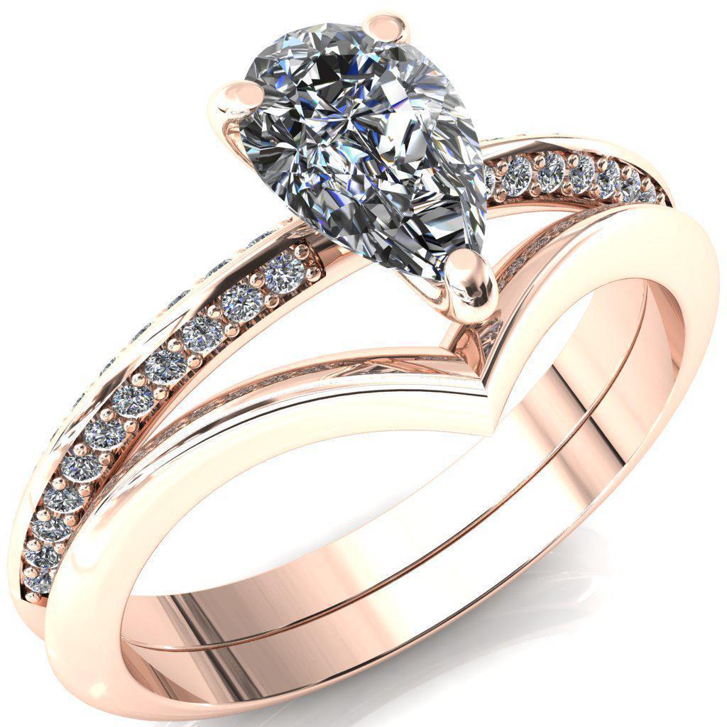Nancy Pear Moissanite 3 Prong 1/2 Eternity Diamond Knife Shank Accent Engagement Ring-FIRE & BRILLIANCE