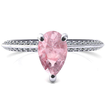 Nancy Pear Pink Sapphire 3 Prong 1/2 Eternity Diamond Knife Shank Accent Engagement Ring-FIRE & BRILLIANCE