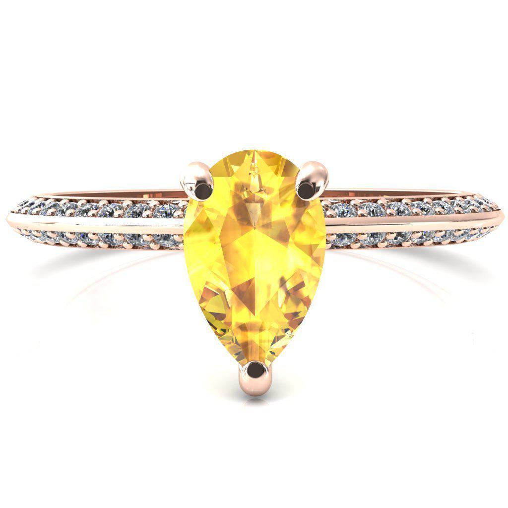 Nancy Pear Yellow Sapphire 3 Prong 1/2 Eternity Diamond Knife Shank Accent Engagement Ring-FIRE & BRILLIANCE