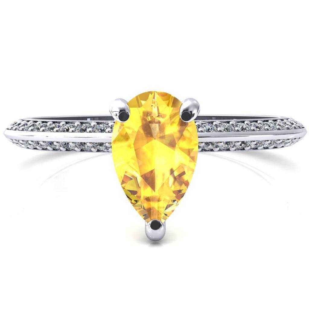 Nancy Pear Yellow Sapphire 3 Prong 1/2 Eternity Diamond Knife Shank Accent Engagement Ring-FIRE & BRILLIANCE