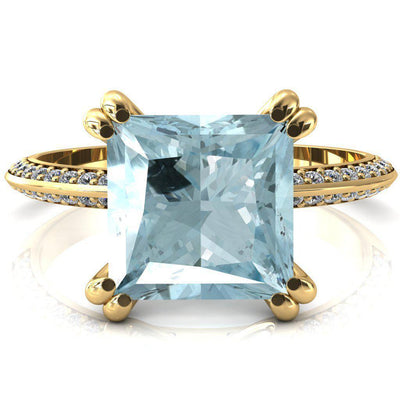 Nancy Princess Aqua Blue Spinel 4 Double Prong 1/2 Eternity Diamond Knife Shank Accent Engagement Ring-FIRE & BRILLIANCE