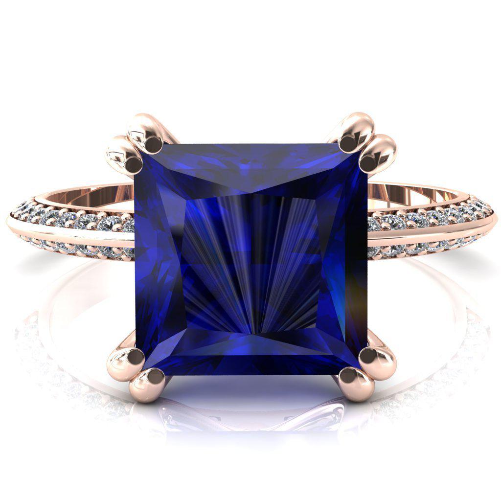 Nancy Princess Blue Sapphire 4 Double Prong 1/2 Eternity Diamond Knife Shank Accent Engagement Ring-FIRE & BRILLIANCE