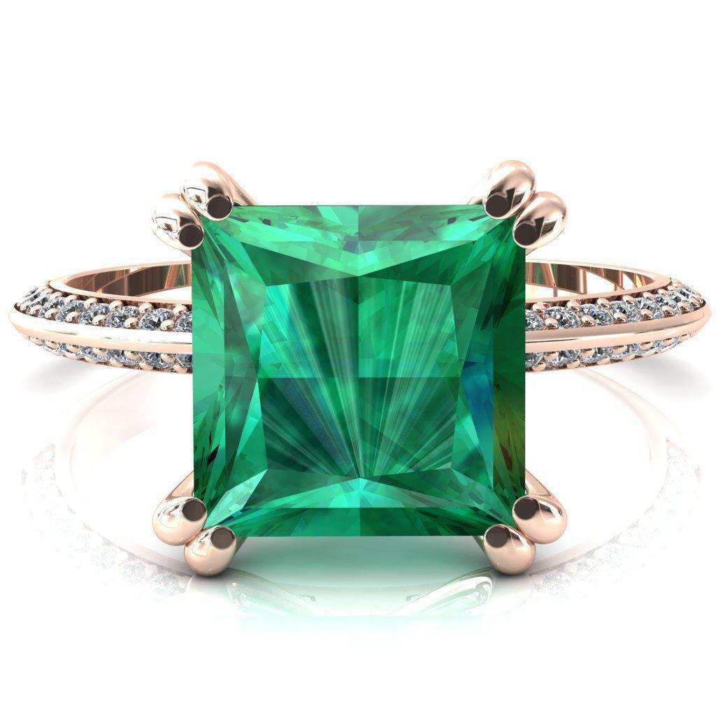 Nancy Princess Emerald 4 Double Prong 1/2 Eternity Diamond Knife Shank Accent Engagement Ring-FIRE & BRILLIANCE