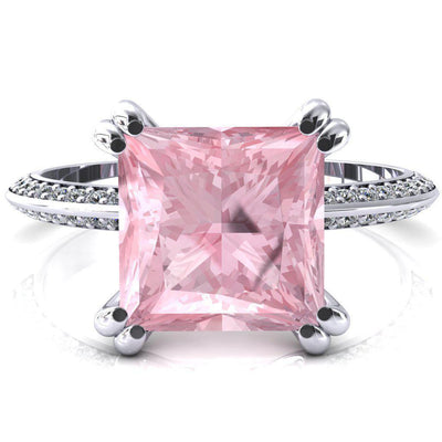Nancy Princess Pink Sapphire 4 Double Prong 1/2 Eternity Diamond Knife Shank Accent Engagement Ring-FIRE & BRILLIANCE