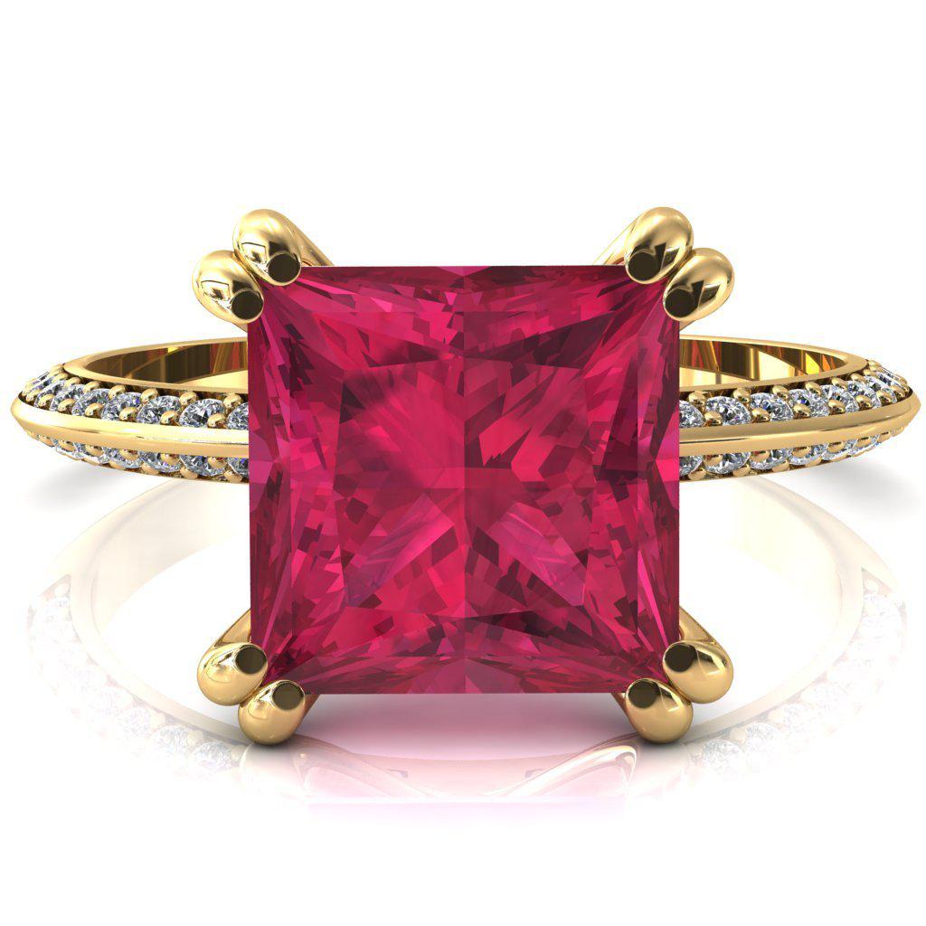 Nancy Princess Ruby 4 Double Prong 1/2 Eternity Diamond Knife Shank Accent Engagement Ring-FIRE & BRILLIANCE