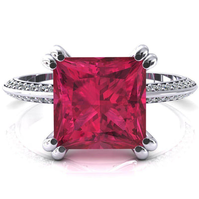 Nancy Princess Ruby 4 Double Prong 1/2 Eternity Diamond Knife Shank Accent Engagement Ring-FIRE & BRILLIANCE