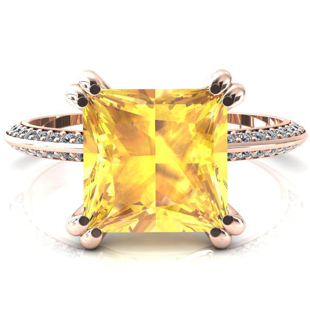 Nancy Princess Yellow Sapphire 4 Double Prong 1/2 Eternity Diamond Knife Shank Accent Engagement Ring-FIRE & BRILLIANCE