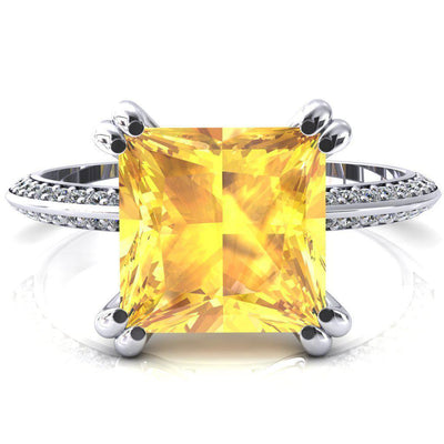 Nancy Princess Yellow Sapphire 4 Double Prong 1/2 Eternity Diamond Knife Shank Accent Engagement Ring-FIRE & BRILLIANCE